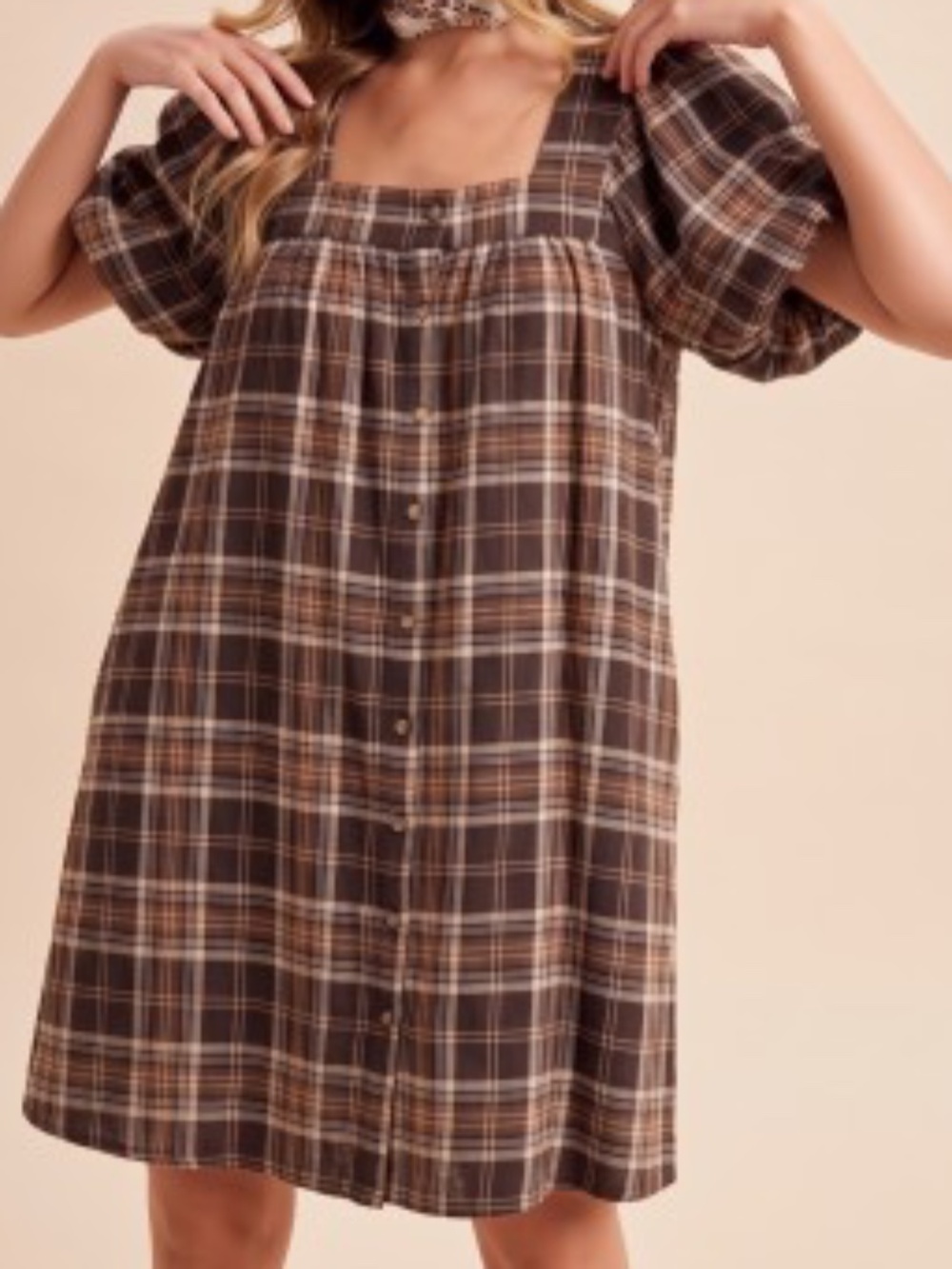 298 - Plaid Cotton Button Front Dress